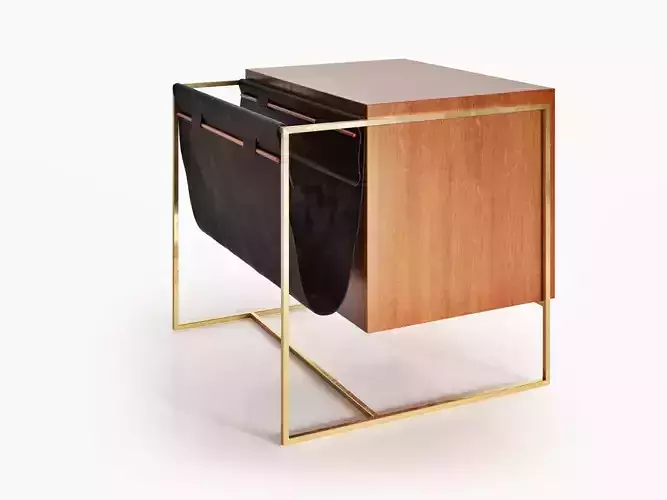 Brick side table with two drawers and gold frame