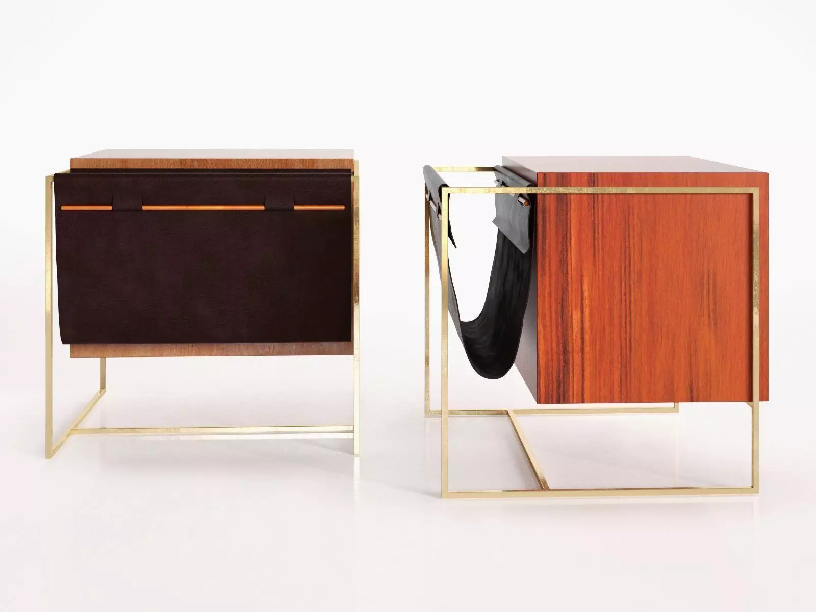 Brick side table with two drawers and gold frame 3D model_3