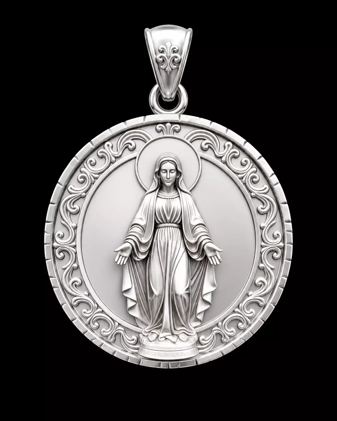 Virgin Mary Ornate Medallion Relief STL Print Model 3D print model