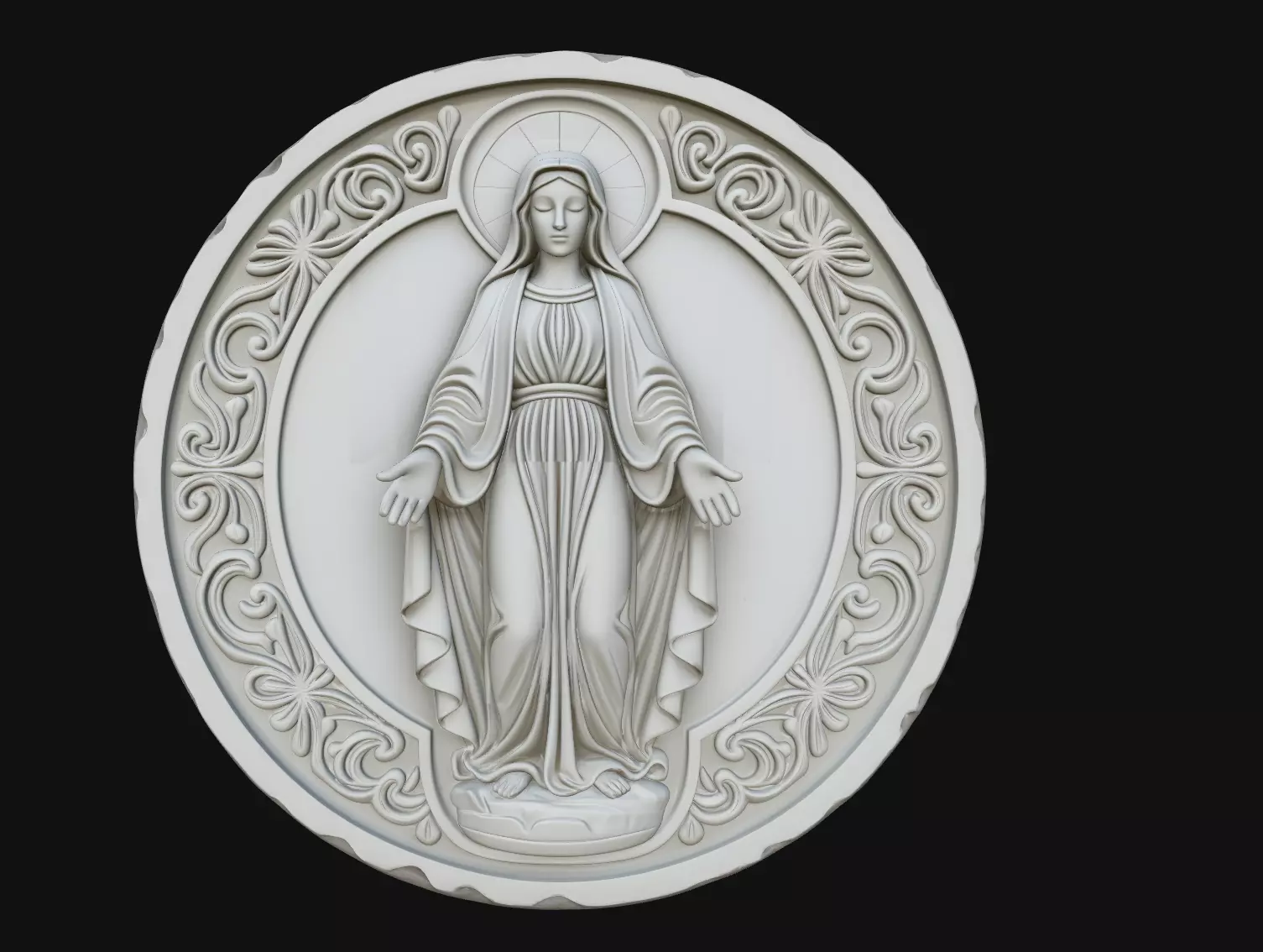 Virgin Mary Floral Medallion Relief STL Print Model 3D print model