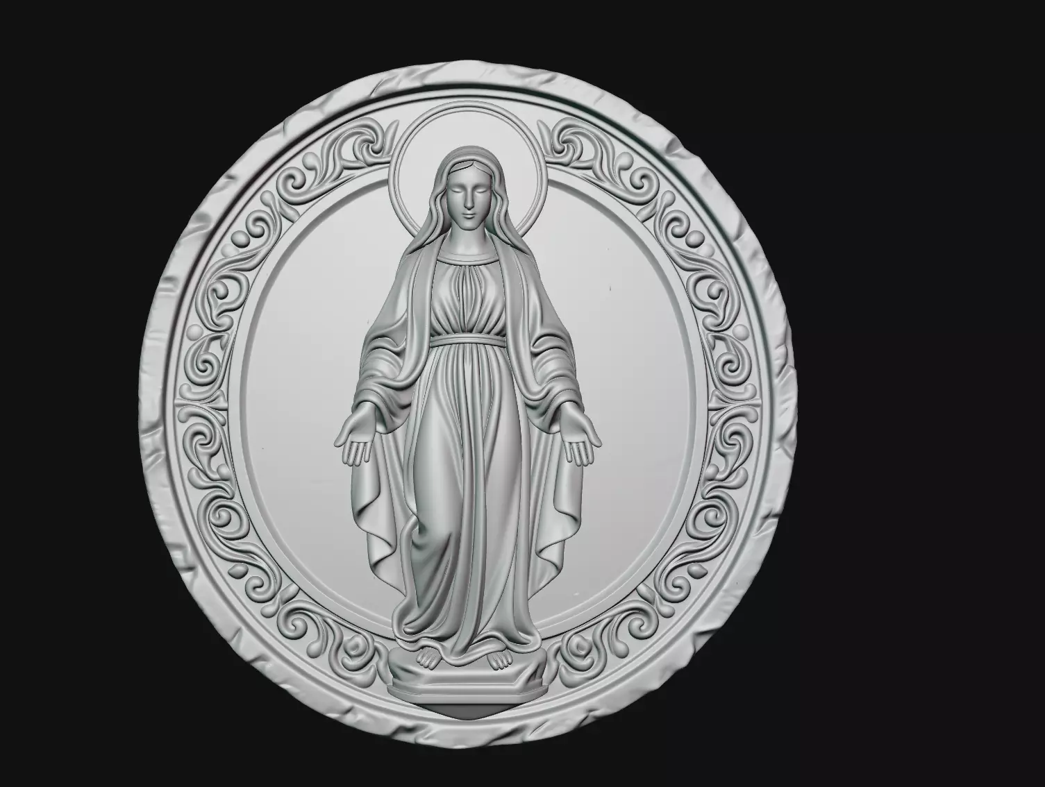 Blessed Mary Circular Relief Medallion STL Print Model 3D print model