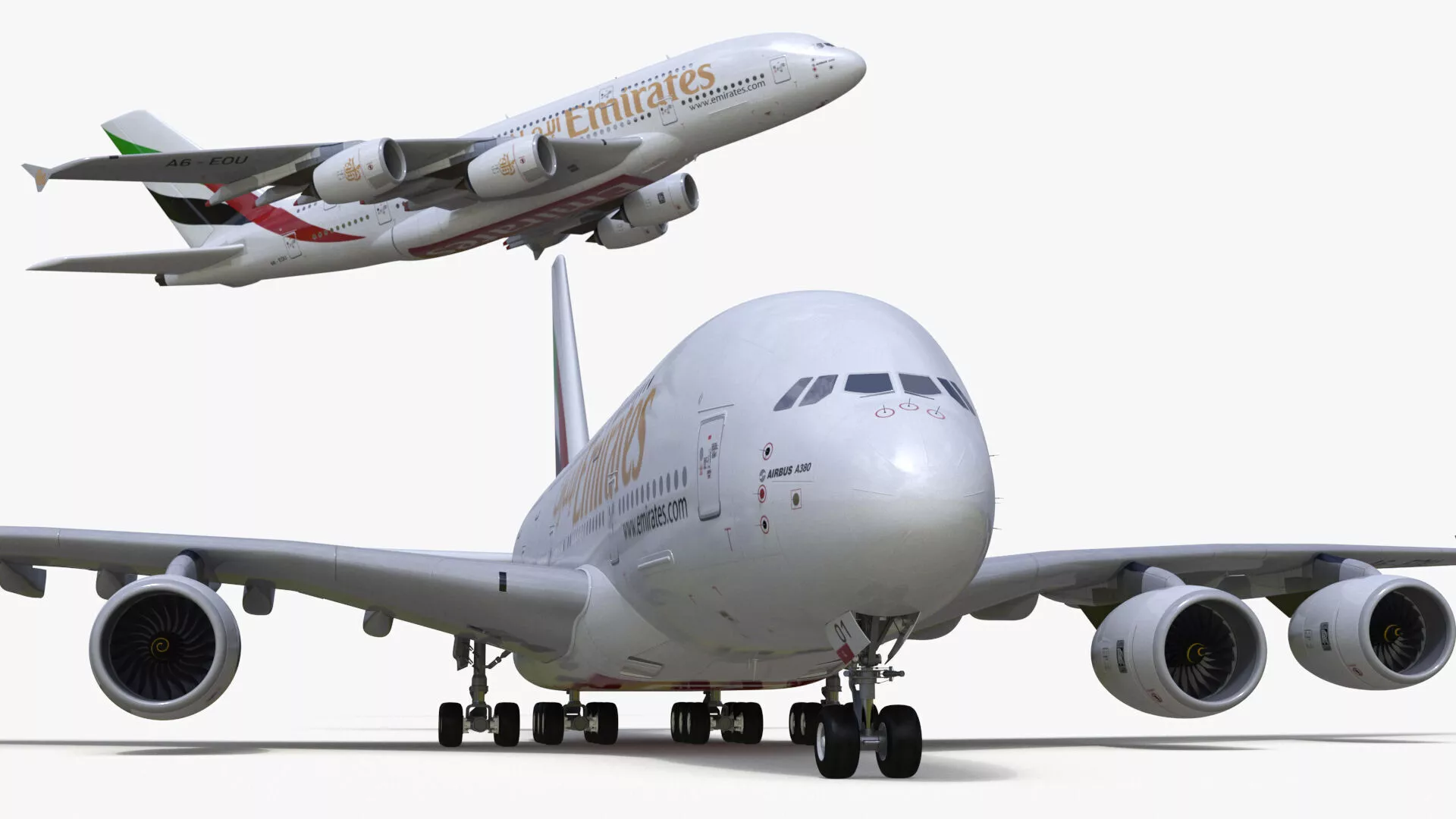 Emirates Airbus A380 Rigged 3D model