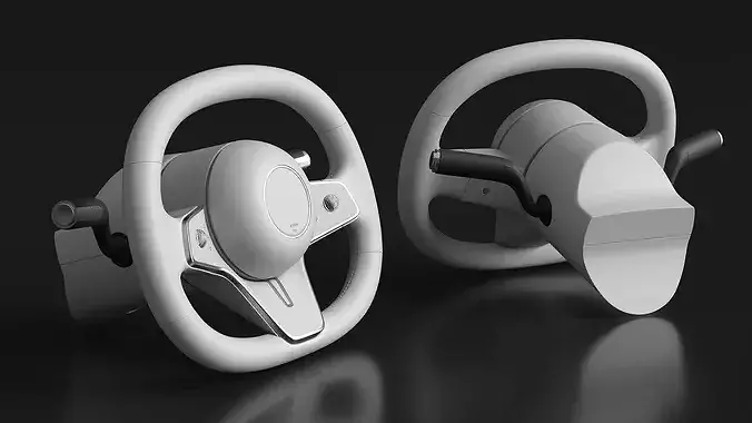 White Steering Wheel for Modern Sedan 3D model 4