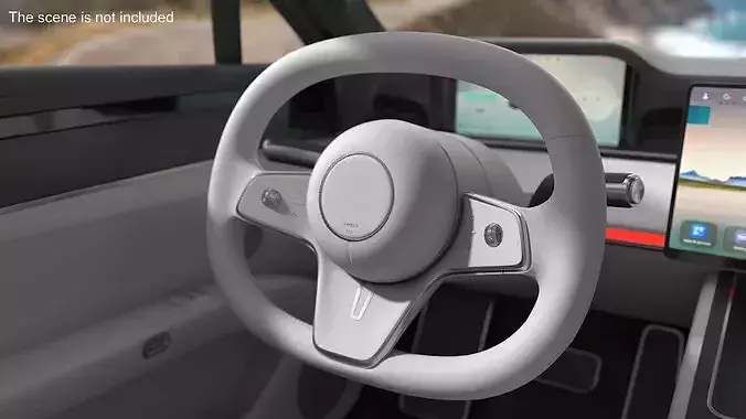 White Steering Wheel for Modern Sedan 3D model 2