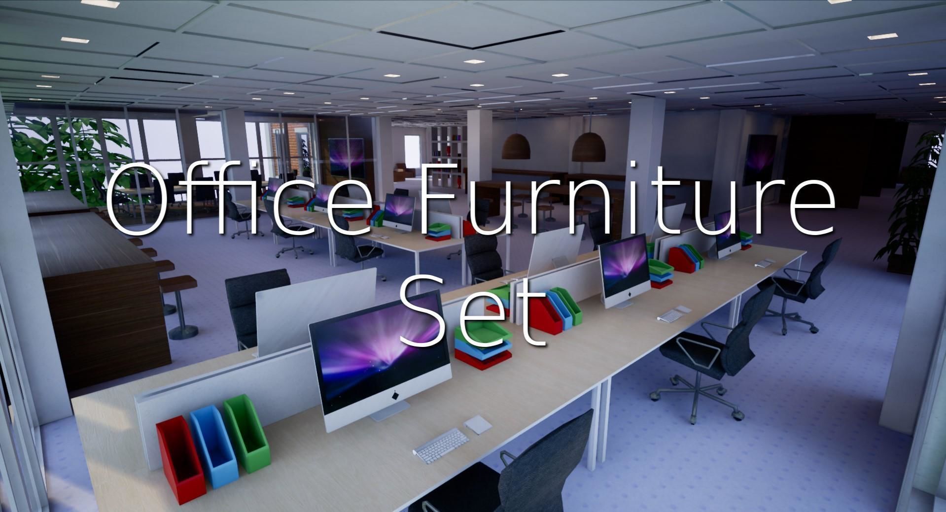 All furniture lightmapped SHC Quickoffice Low-poly 3D model_14