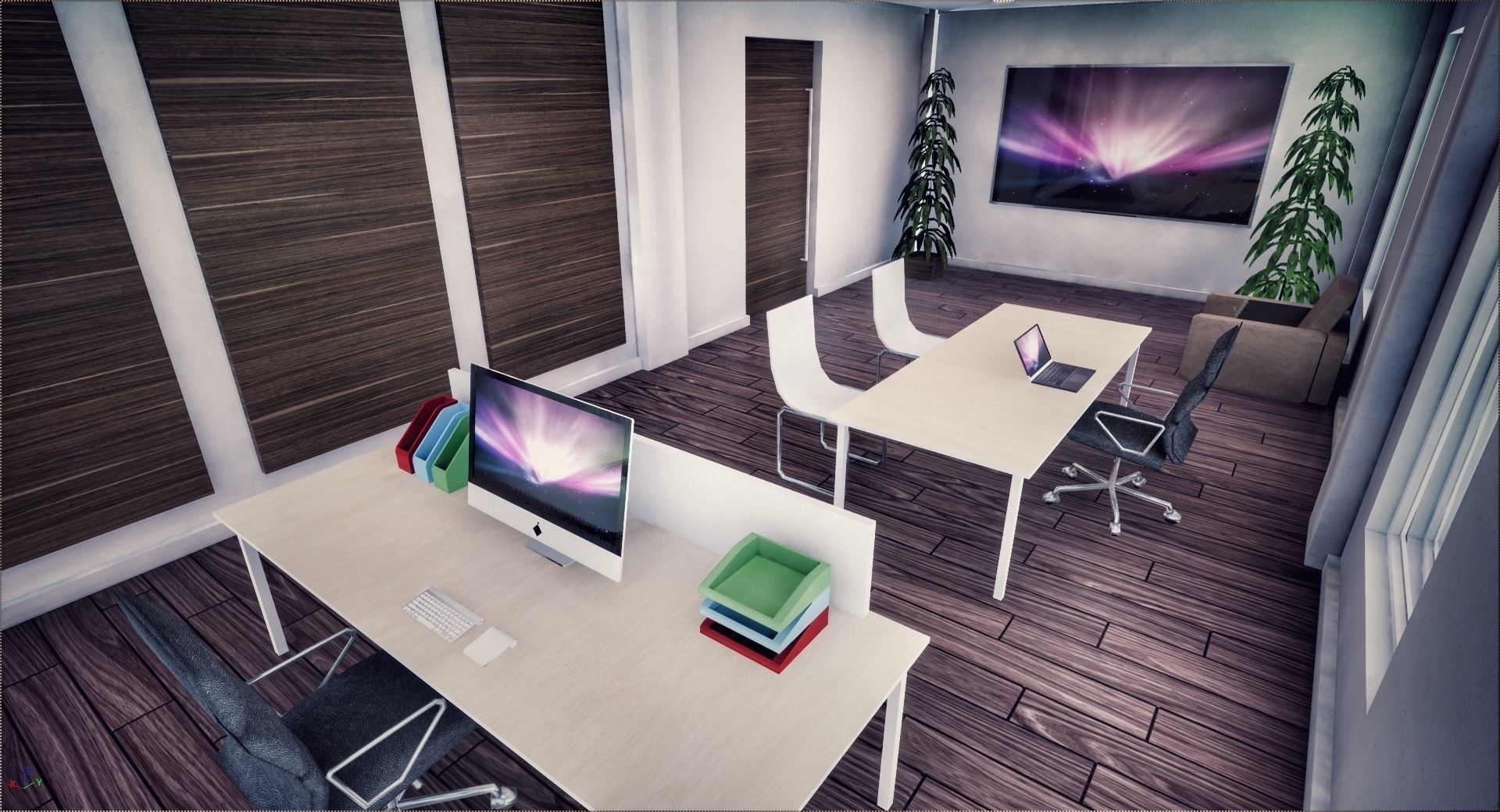 All furniture lightmapped SHC Quickoffice Low-poly 3D model_3
