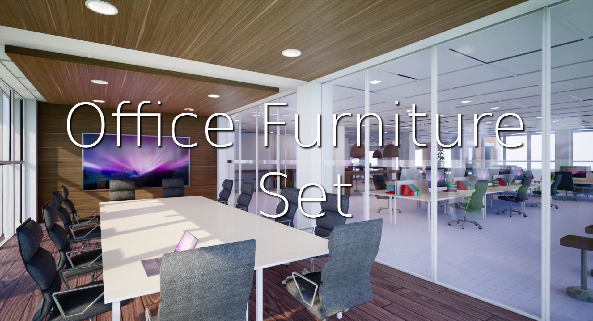 All furniture lightmapped SHC Quickoffice Low-poly 3D model_13