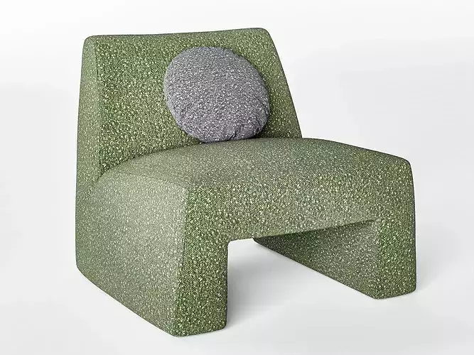 Modern Green Boucle Armchair with Pillow Low-poly 3D model 3