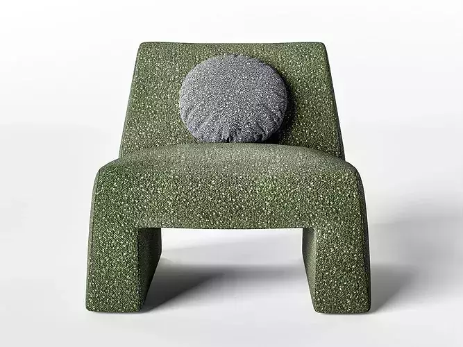 Modern Green Boucle Armchair with Pillow Low-poly 3D model 2