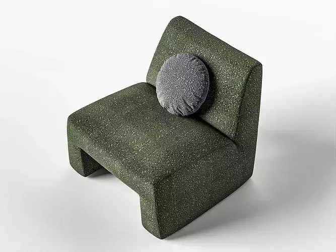 Modern Green Boucle Armchair with Pillow Low-poly 3D model 7