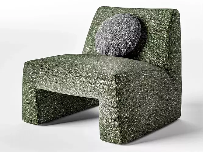 Modern Green Boucle Armchair with Pillow Low-poly 3D model 5