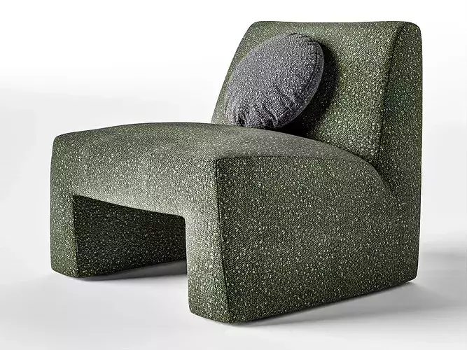 Modern Green Boucle Armchair with Pillow Low-poly 3D model 6