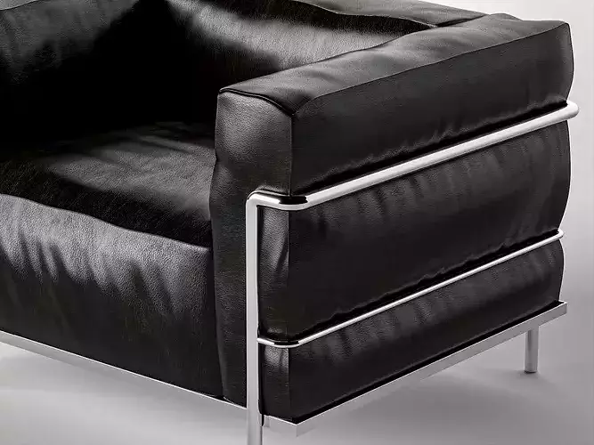 Black Leather Club Armchair with Chrome Frame Low-poly 3D model 7