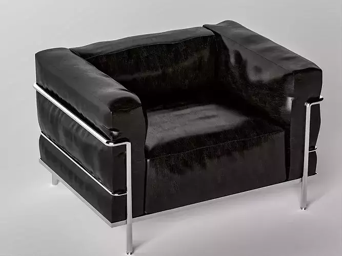 Black Leather Club Armchair with Chrome Frame Low-poly 3D model 5