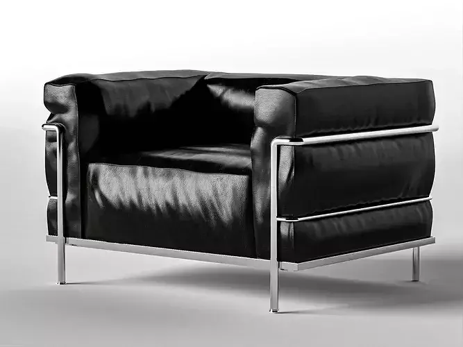 Black Leather Club Armchair with Chrome Frame Low-poly 3D model 6