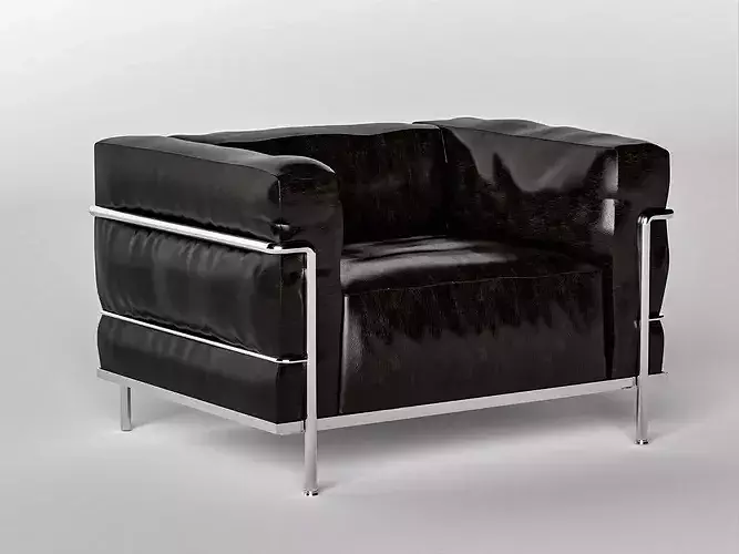Black Leather Club Armchair with Chrome Frame Low-poly 3D model 2