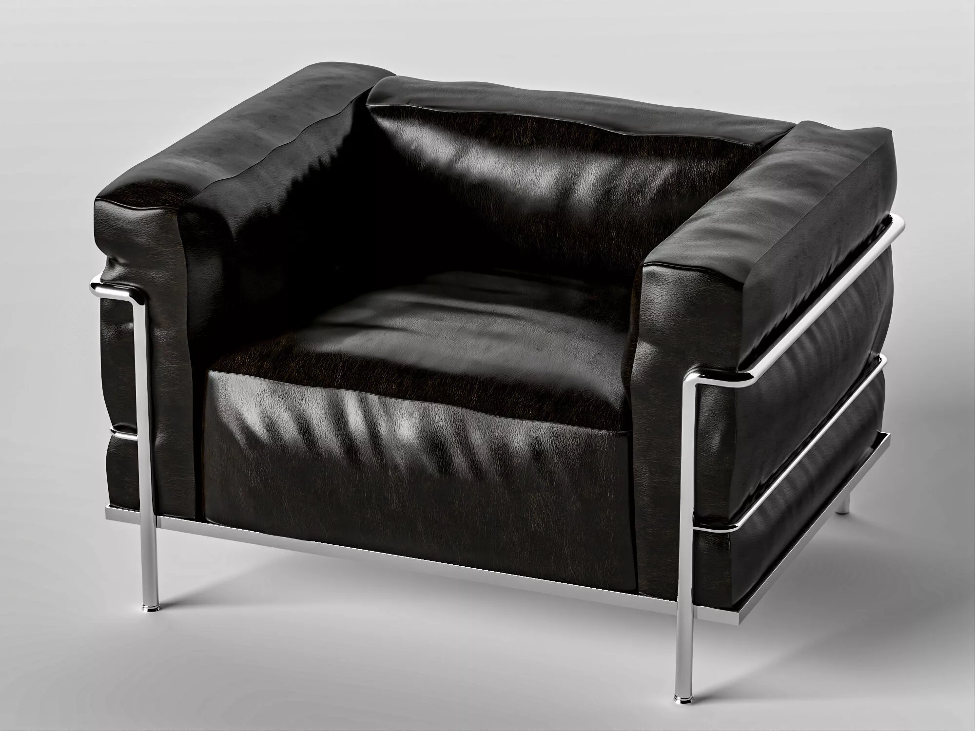 Black Leather Club Armchair with Chrome Frame Low-poly 3D model