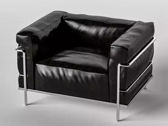 Black Leather Club Armchair with Chrome Frame Low-poly 3D model