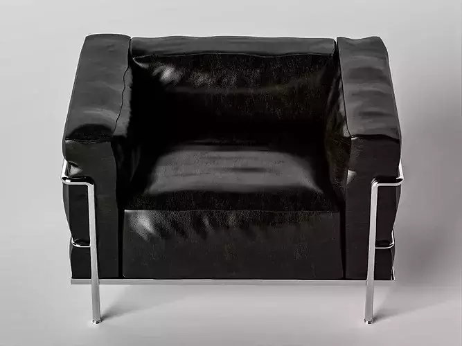 Black Leather Club Armchair with Chrome Frame Low-poly 3D model 4
