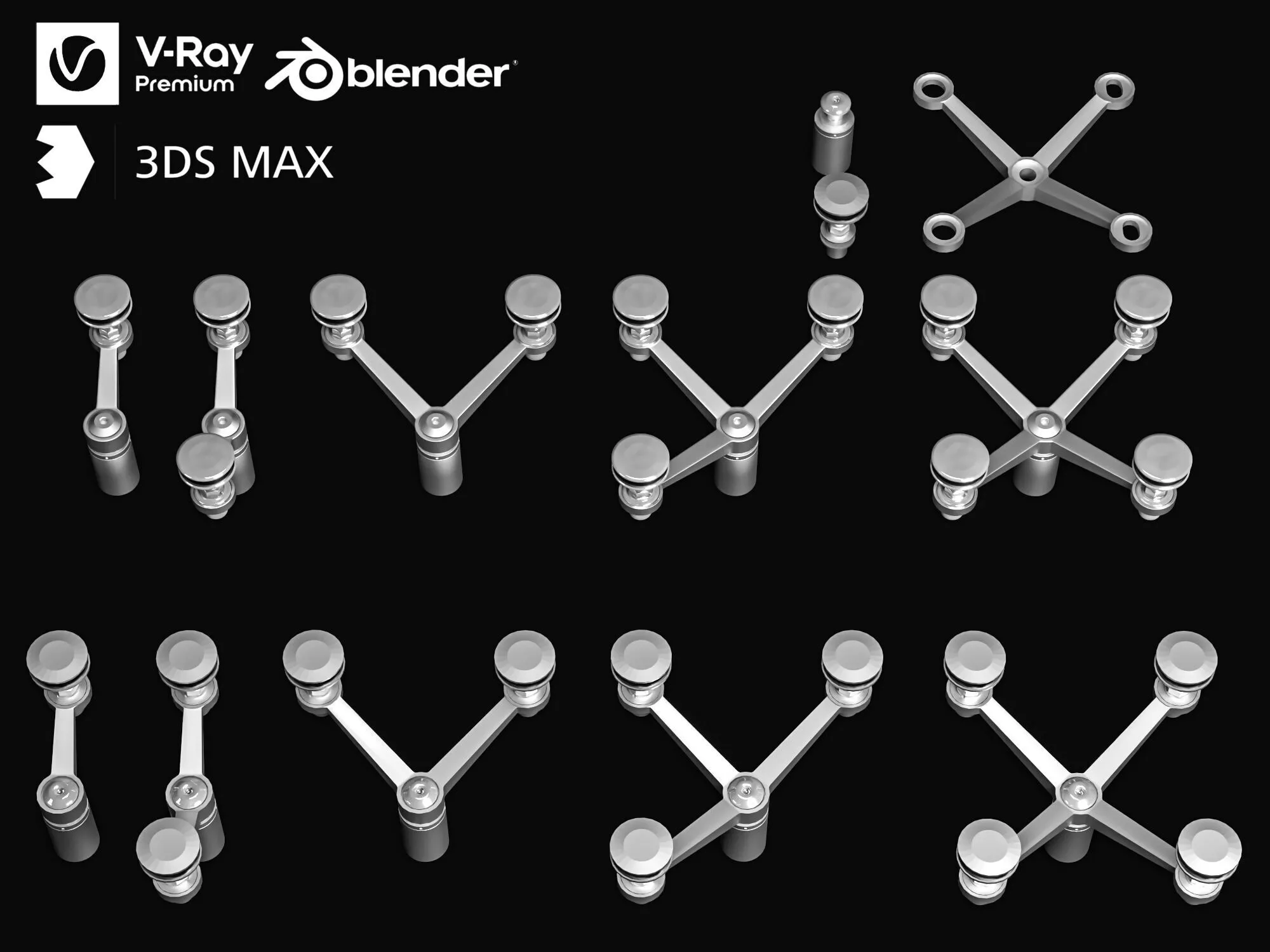 Modular Chrome Table Base System Low-poly 3D model