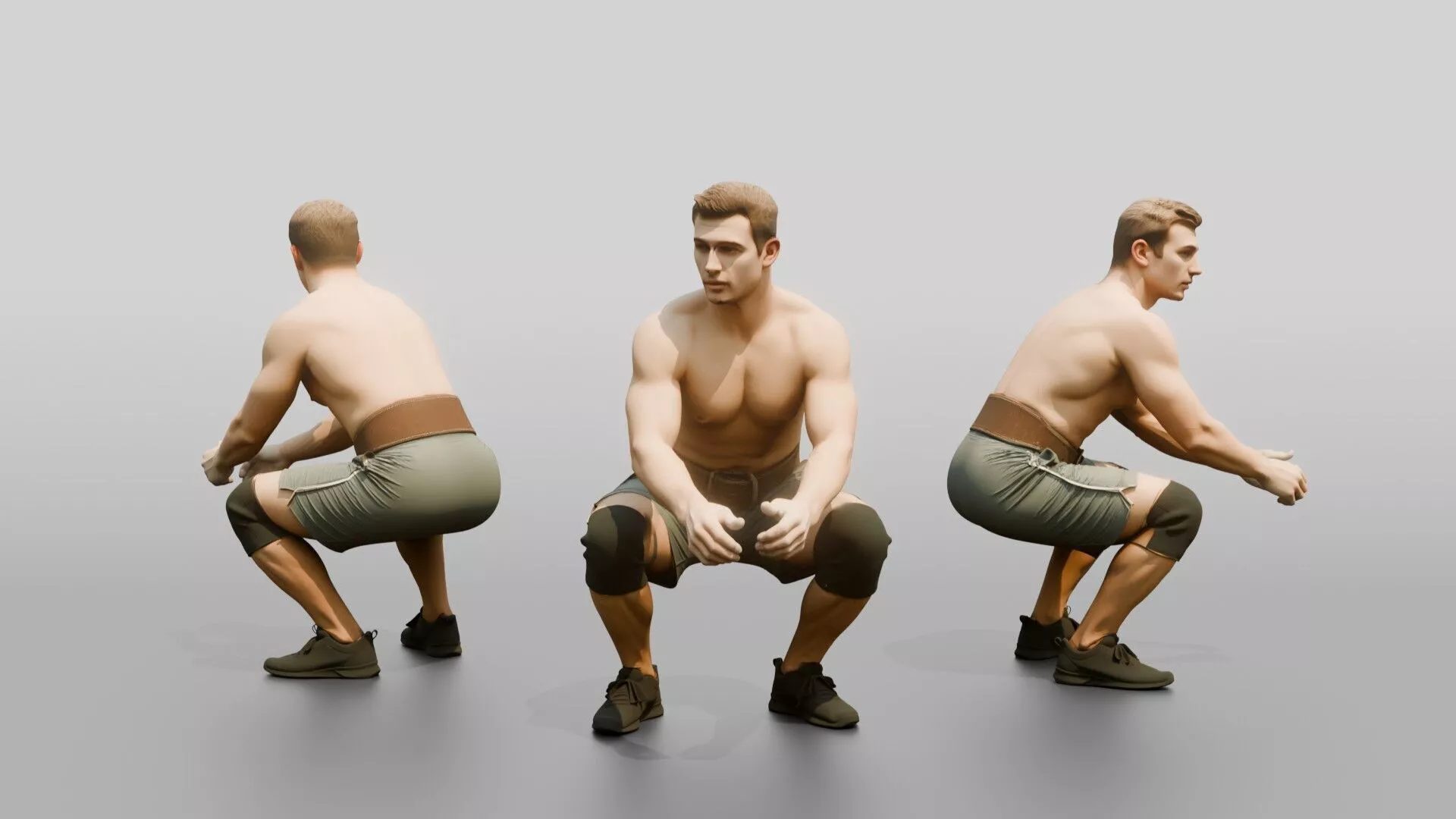 Man Squatting with Chalk and Belt 3D model