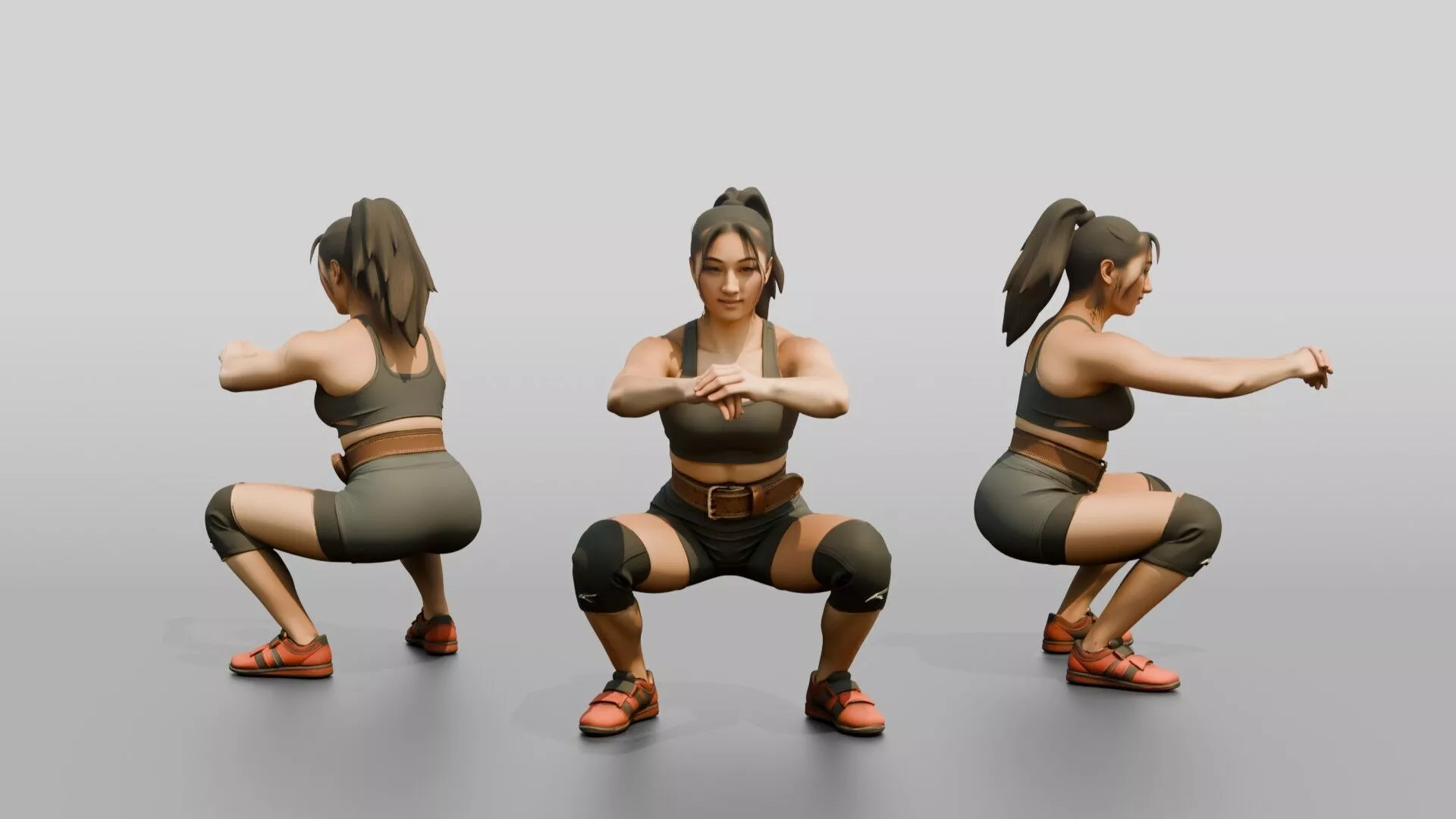 Woman in Squat with Knee Sleeves 3D model
