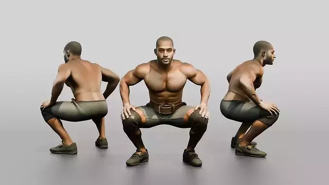 Man Squatting with Chalk Residue