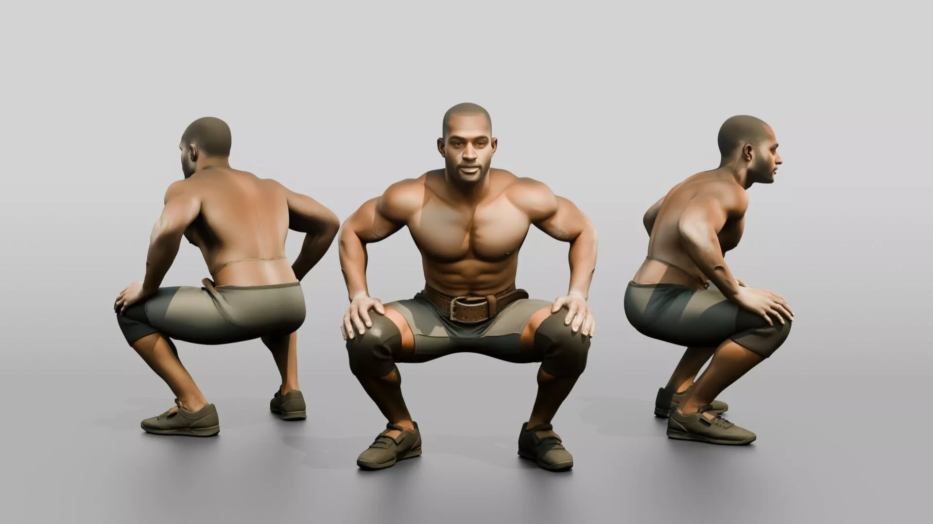 Man Squatting with Chalk Residue 3D model