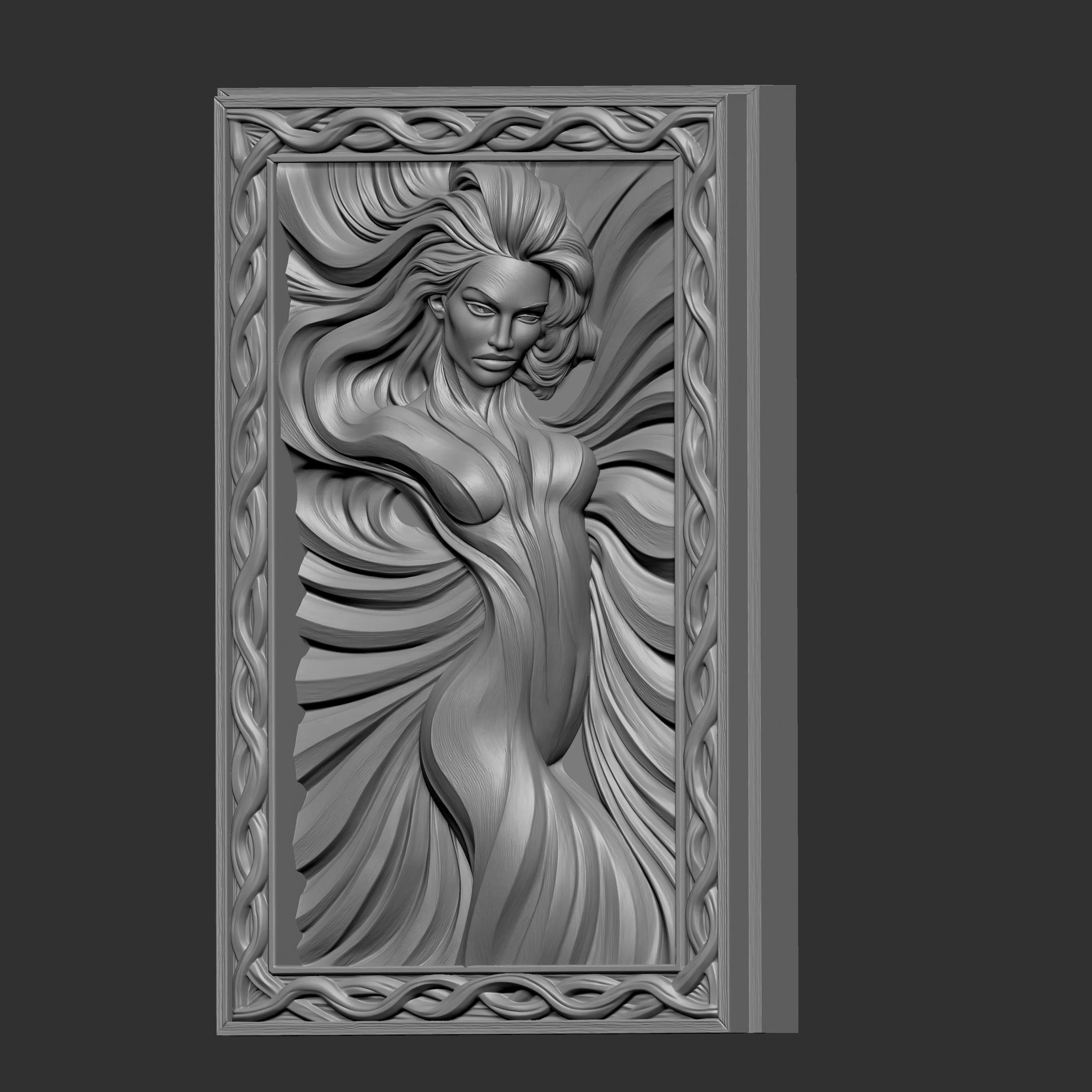 depiction of a woman surrounded by flowing hair 3D print model