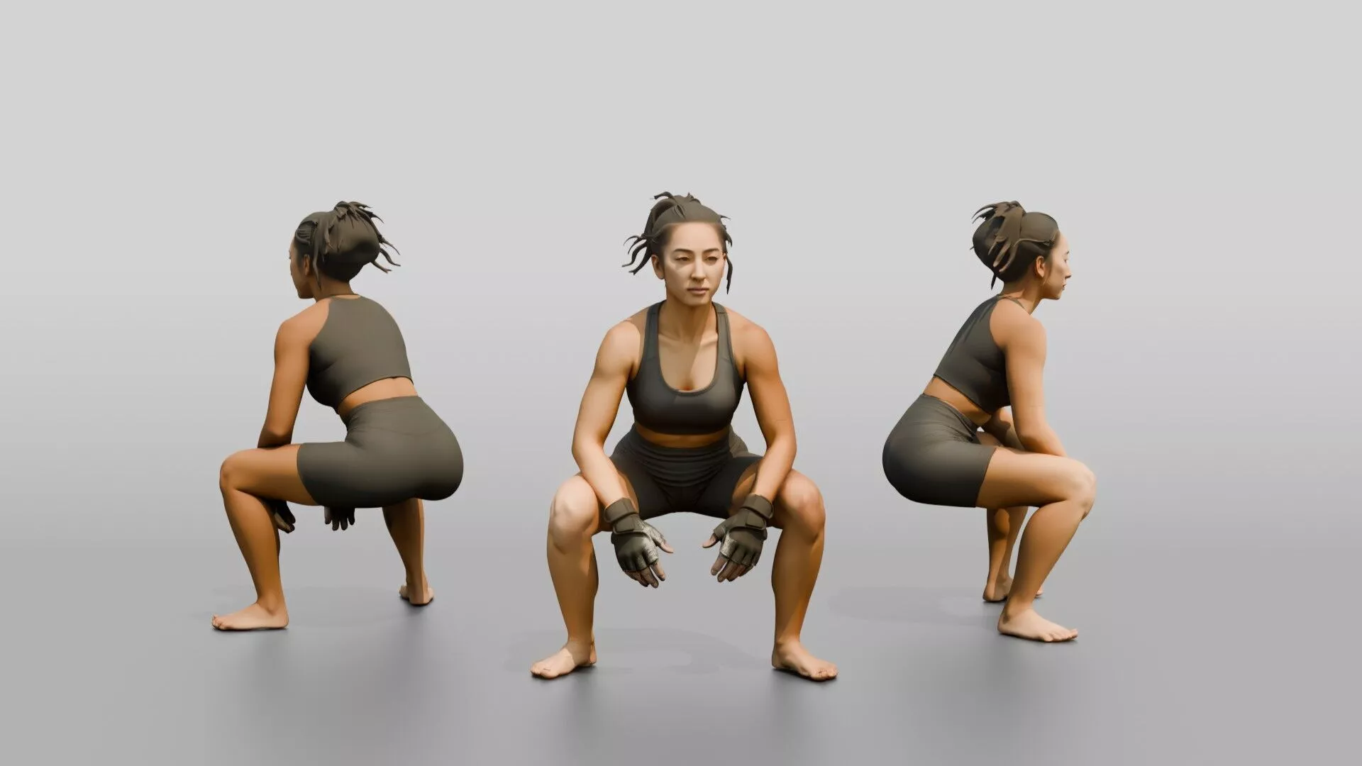 Woman Squatting with Fitness Gloves 3D model