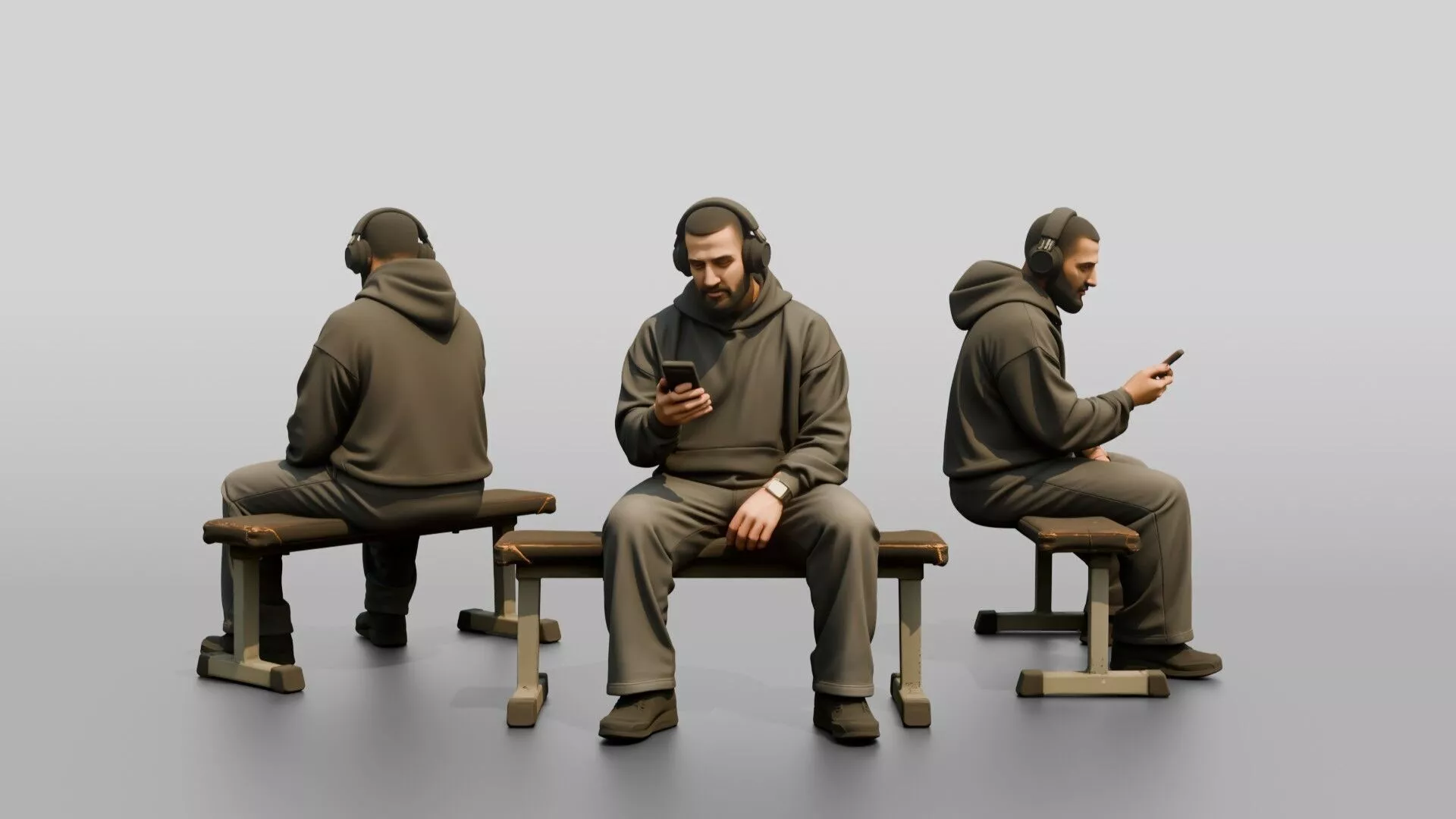 Man Sitting Upright on Weight Bench 3D model