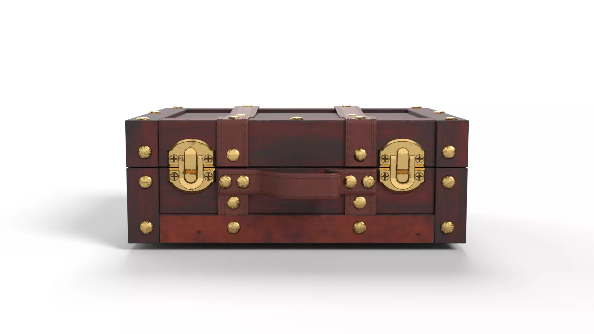 trunk brown wood gold hinges Free low-poly 3D model