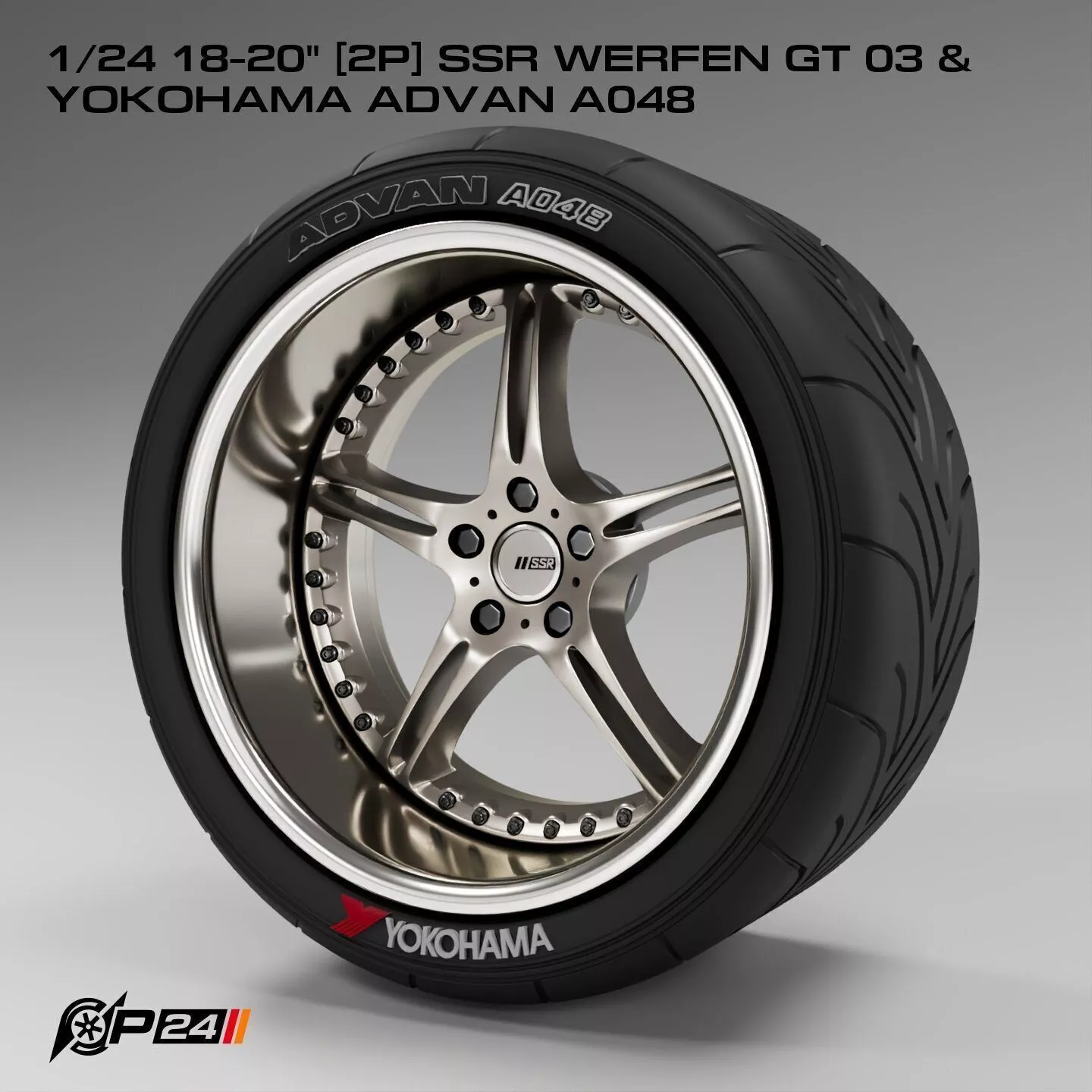 1-24th 18-20 inches 2P SSR Werfen GT 03 and Yokohama Advan A048 3D print model