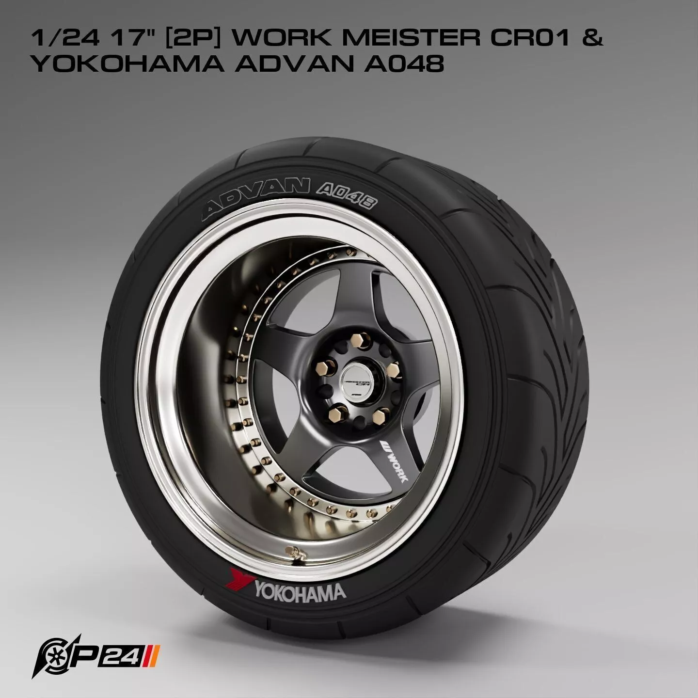 1-24th 17 inches 2P Work Meister CR01 and Yokohama Advan A048 3D print model