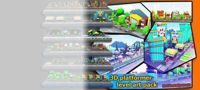 3D platformer level art pack Low-poly 3D model