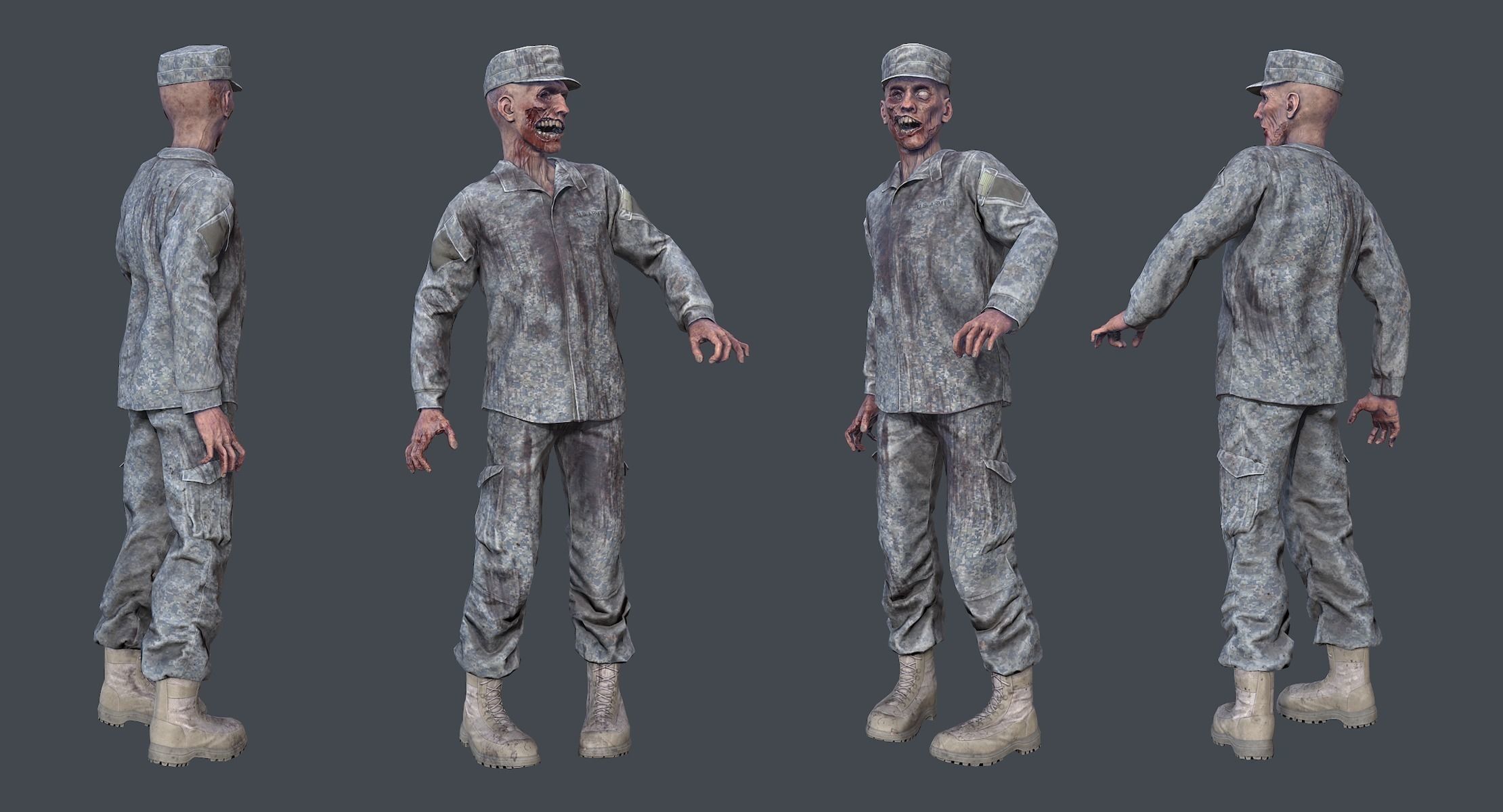 US Army Zombie Rigged Low-poly 3D model_5