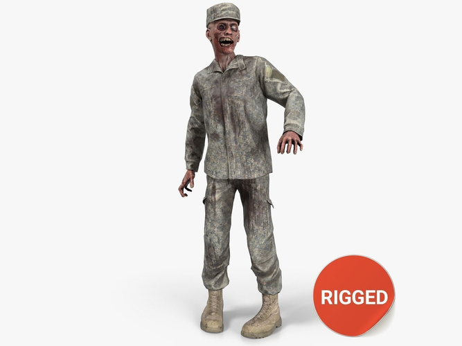 US Army Zombie Rigged Low-poly 3D model