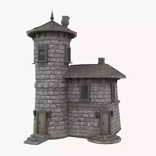 low poly bilding3 stone castle with roof