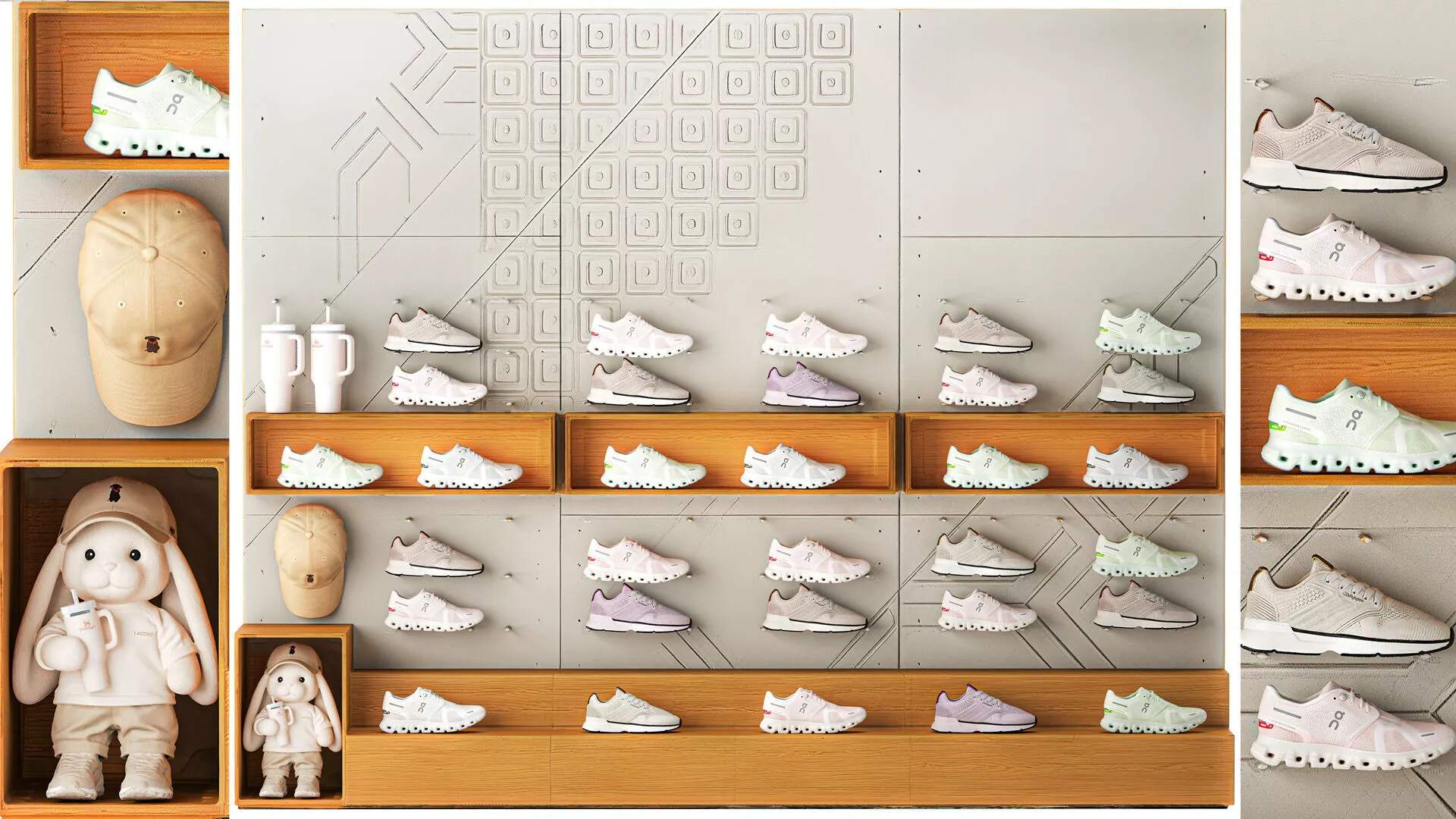 Sneakers set shoes sportswear merchandise store shelf 3D model