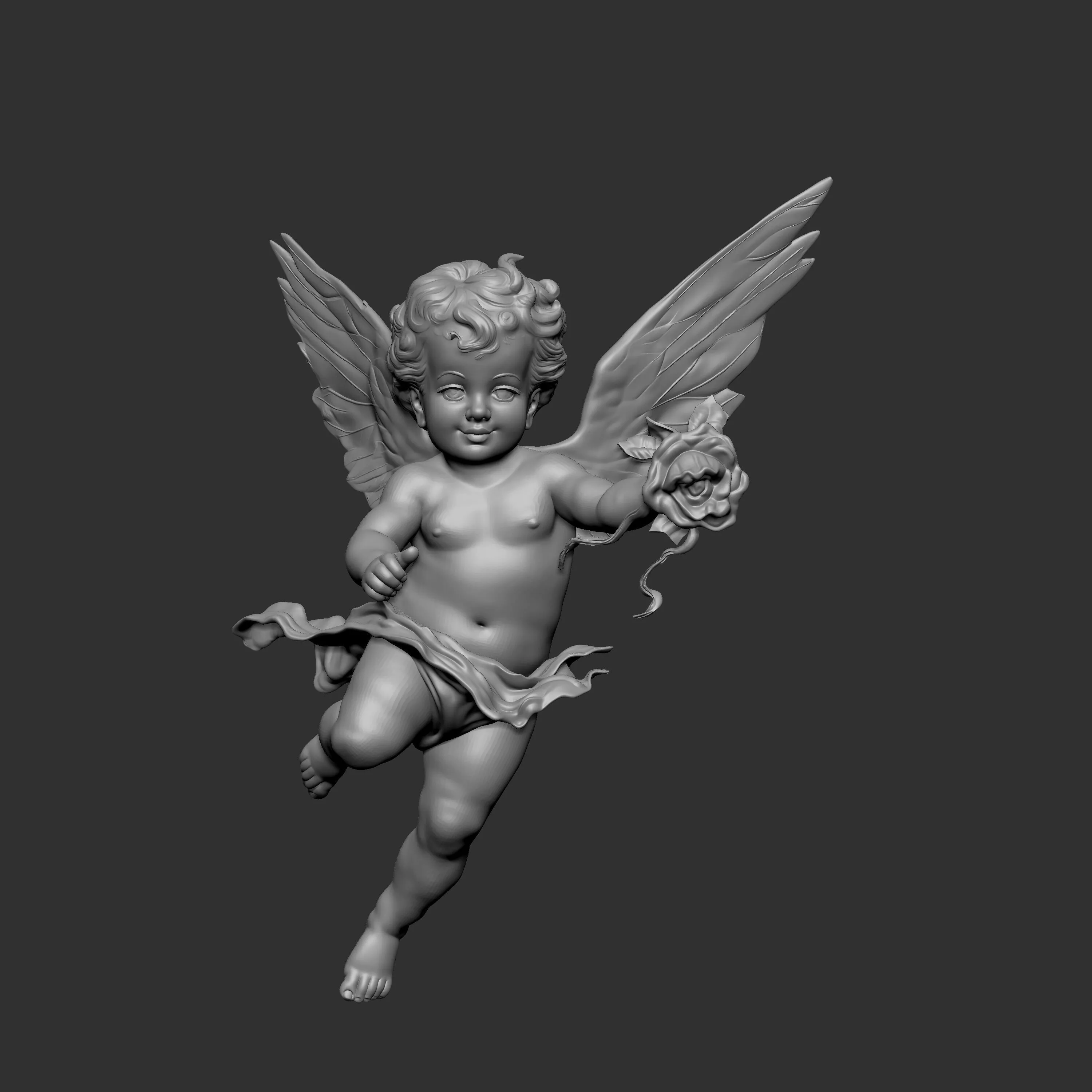 flying baby angel holding a rose 3D print model