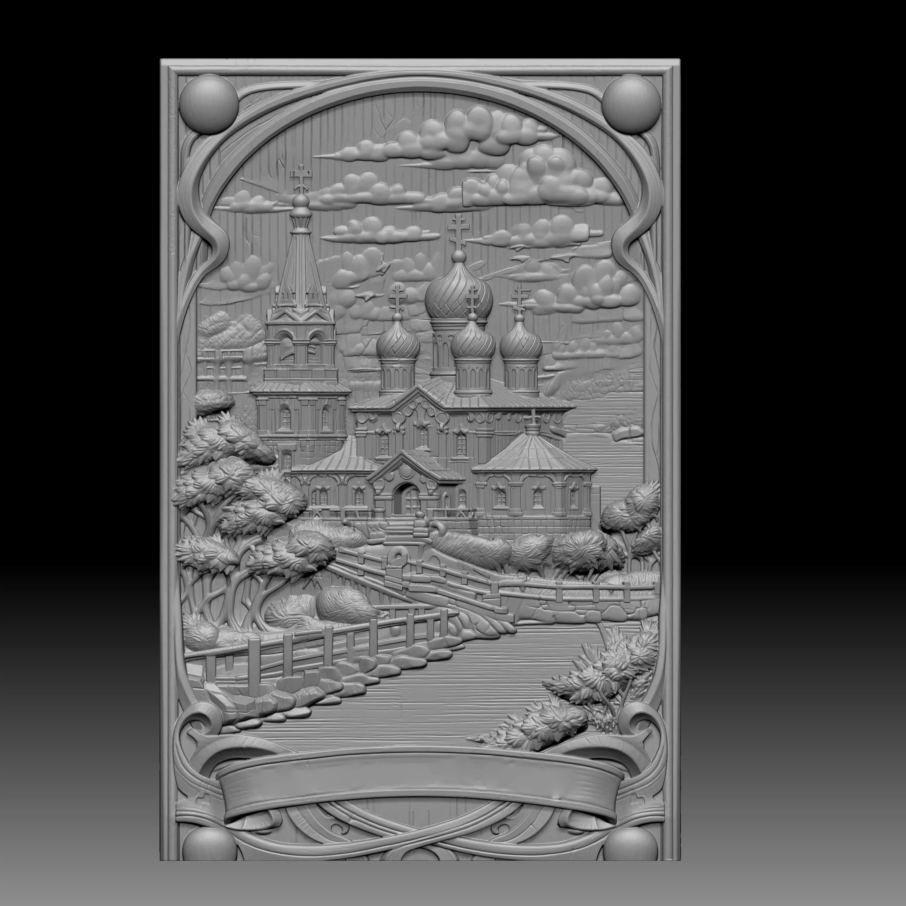 classical church with domed towers 3D print model