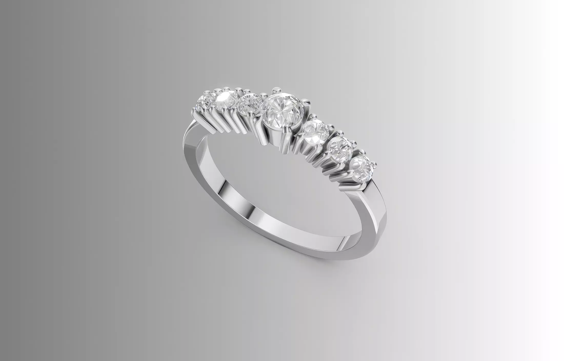 White Gold 7-Stone Diamond Anniversary Ring 3D Model 3D print model