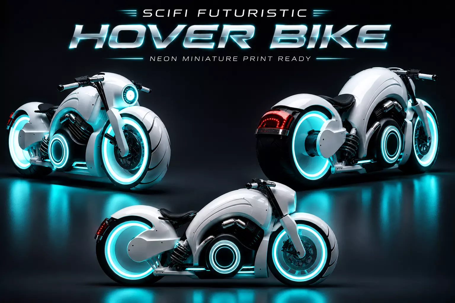 Ultra Realistic Sci-Fi Futuristic Hover Bike Neon cyberpunk 3D print model