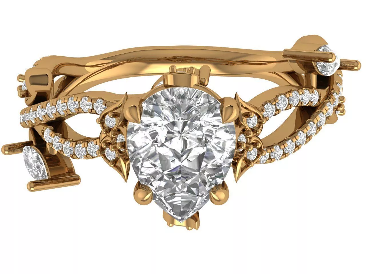 Pear Floral Engagement Ring 3D print model