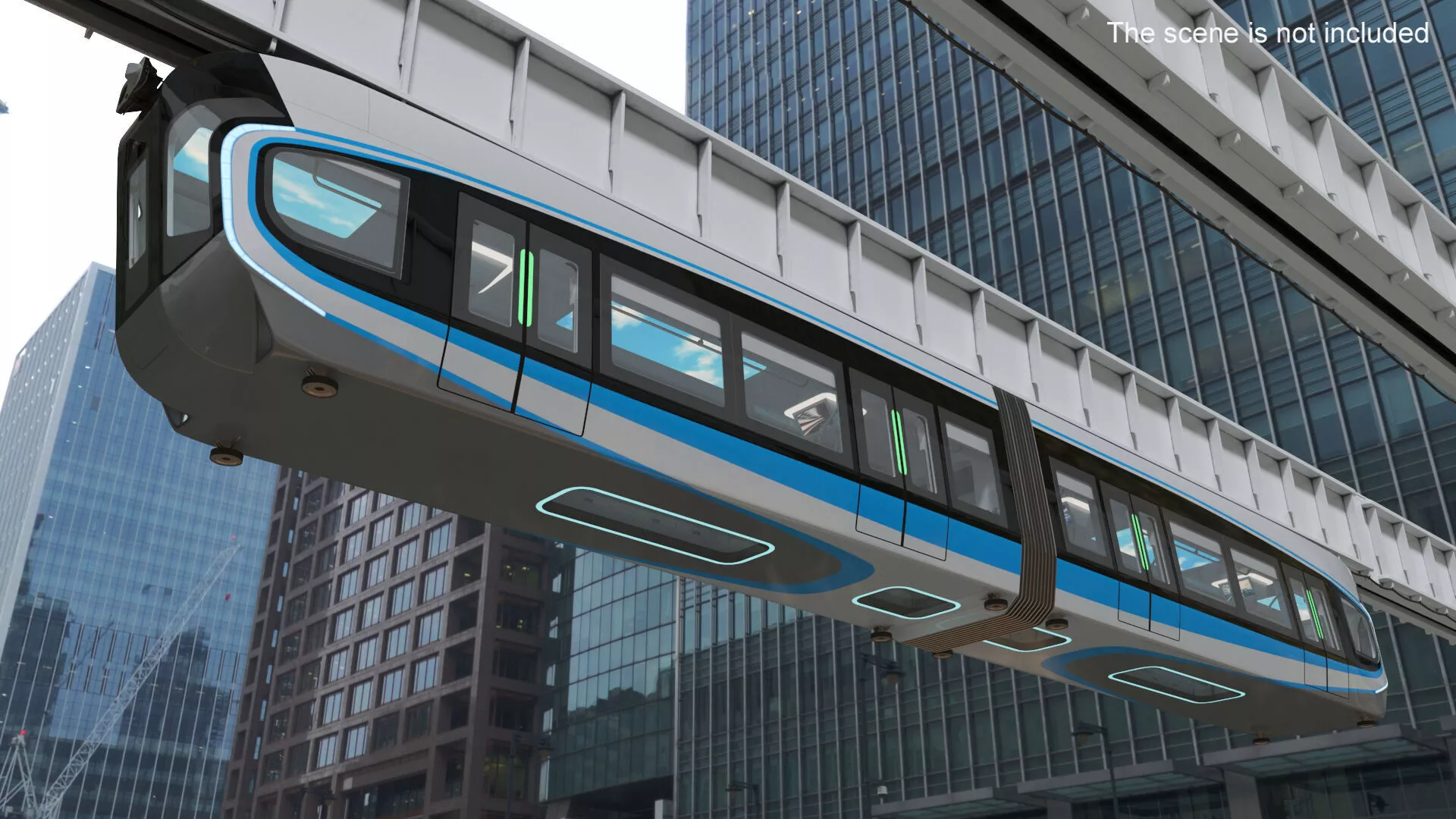 Suspended Monorail with Train Rigged 3D model