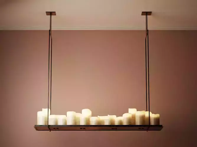 Altar pendant light with candles hanging from it