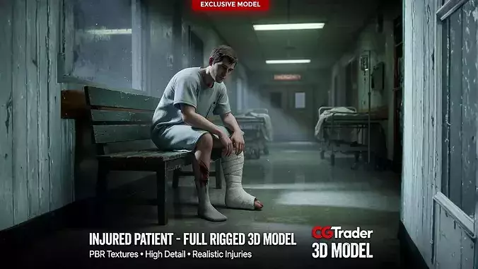 Injured Male Patient Character Hospital Medical Game Ready