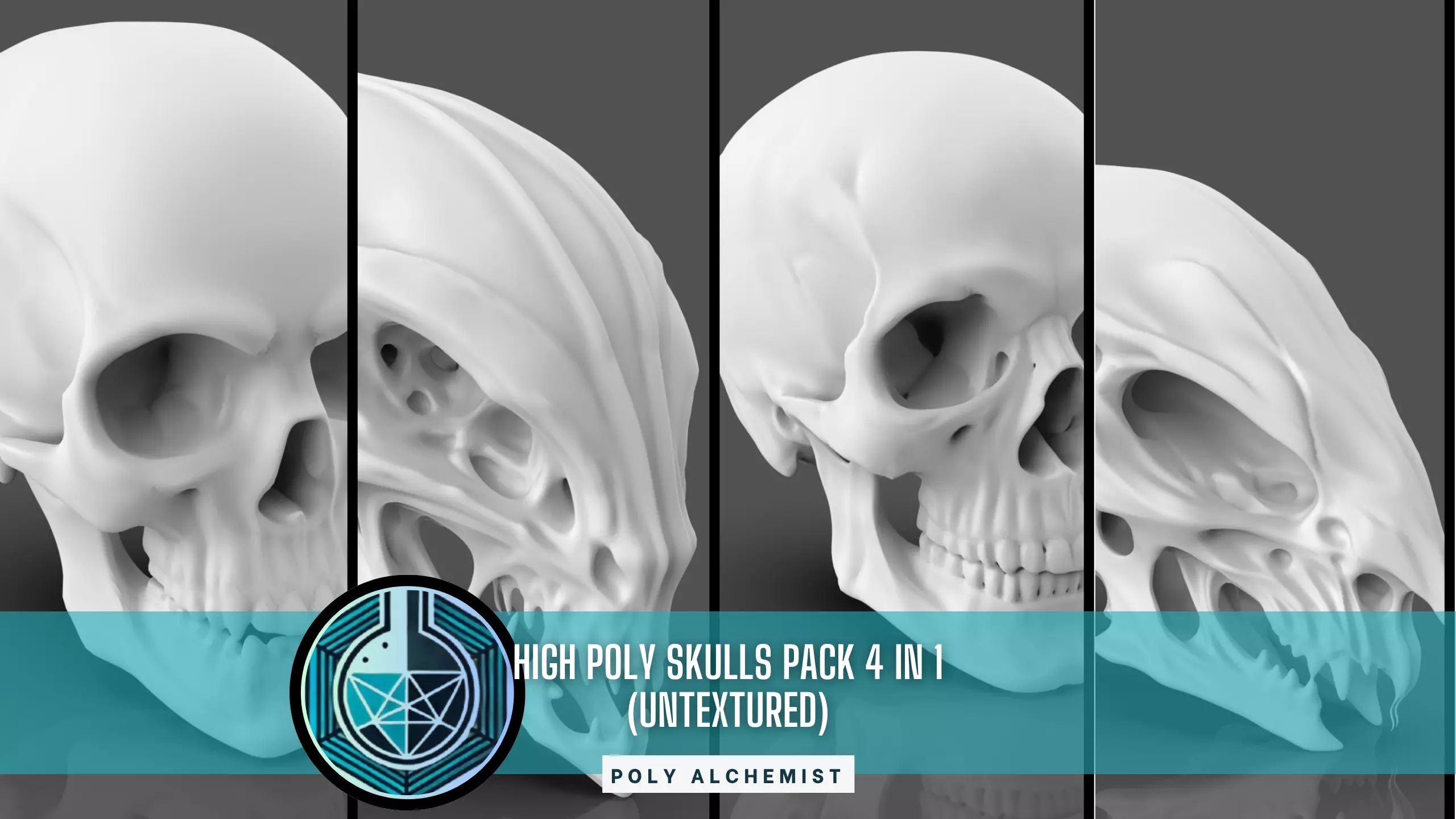 High Poly Skull Pack 4 In 1 3D model