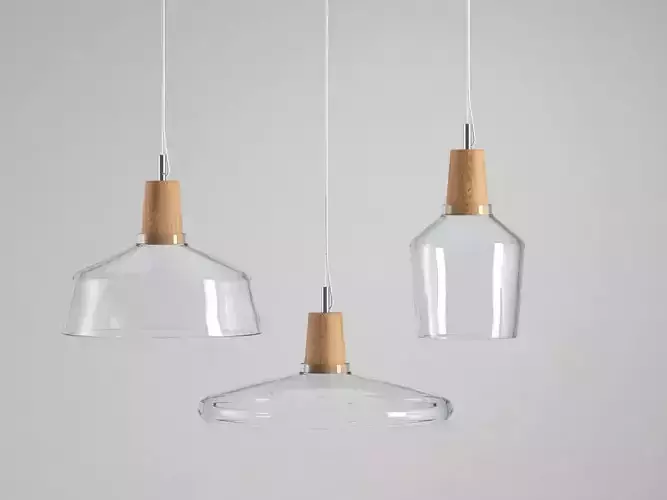 Industrial glass and wood pendant light 3D model