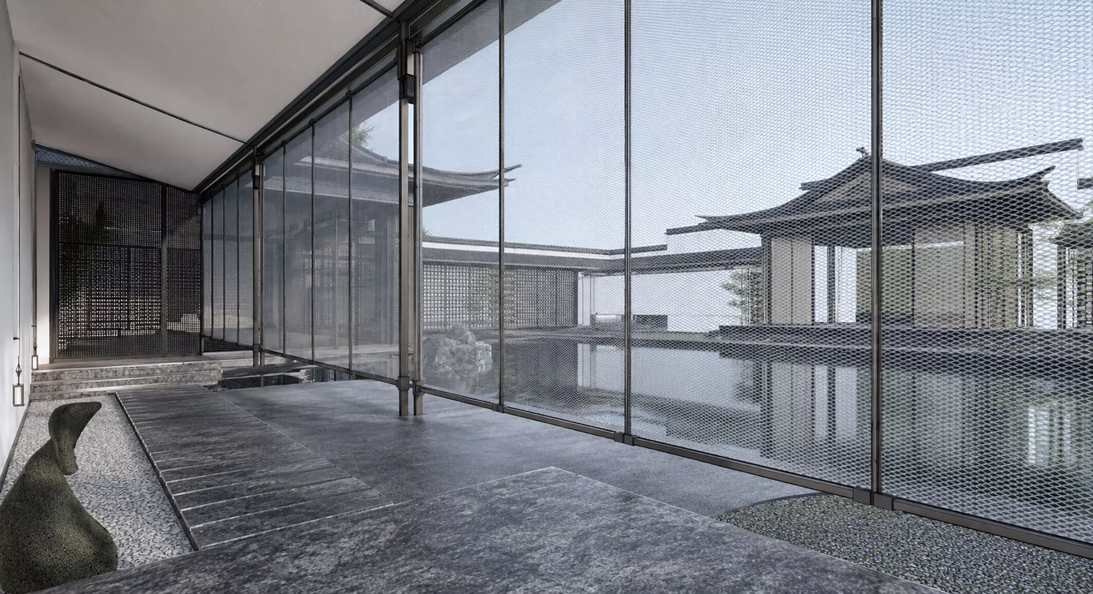 Modern Chinese Courtyard Clubhouse Estate 3D Model 3D model
